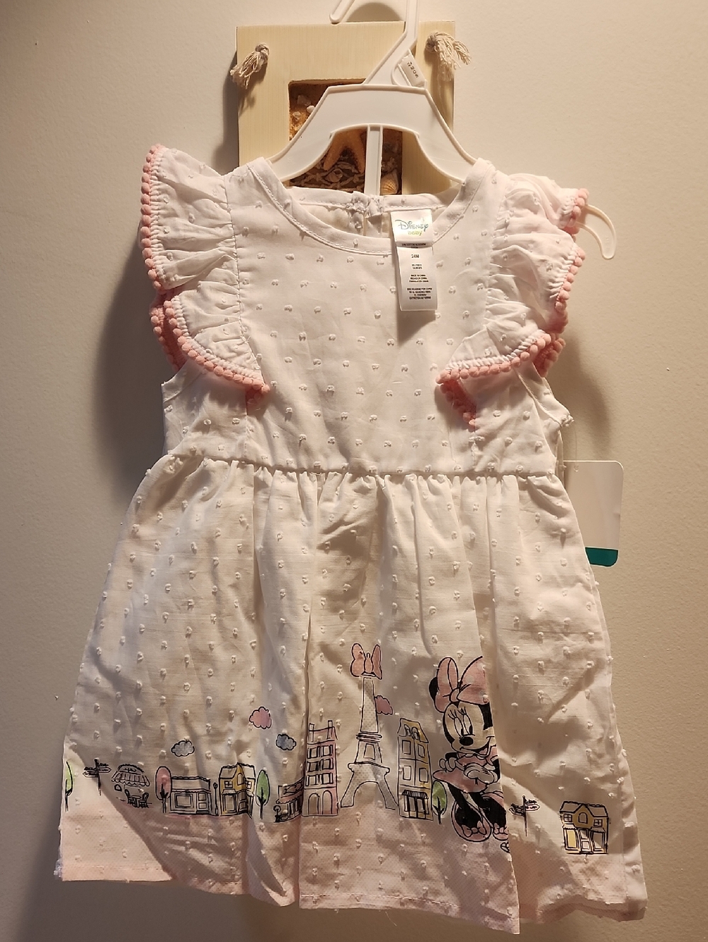 Disney White & Pink Minnie Mouse Eyelet Dress, Size 24 Month